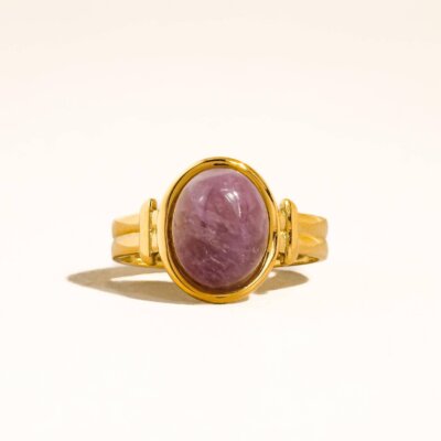 Jett 18K Gold Non-Tarnish Pink Stone Adjustable Ring: Purple