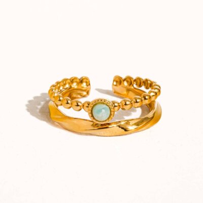 Lindy 18K Gold Non-Tarnish Layered Stone Ring: Turquoise