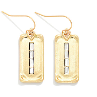 Gold Baguette Rectangle Earrings