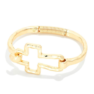 Gold Hammered Cross Bracelet