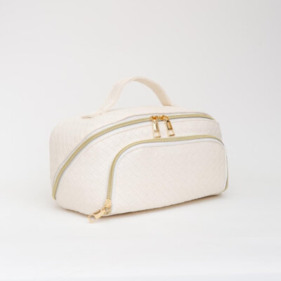 White Woven Travel Makeup Bag