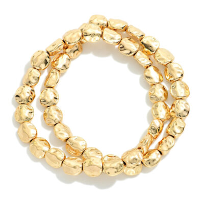 Gold Hammered Beaded Bracelets Set (2)