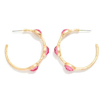 Oval Stones Gold Hoop