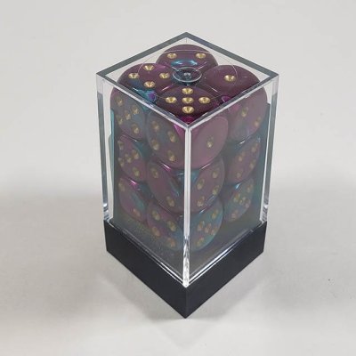 Chessex Gemini Purple-Teal/Gold 16mm d6 Dice Block – 12 Dice Set