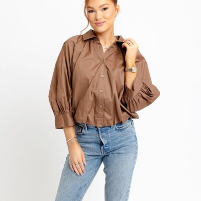 Collar Bubble Top-Brown