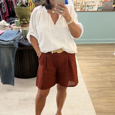 One Size Linen Shorts-Rust