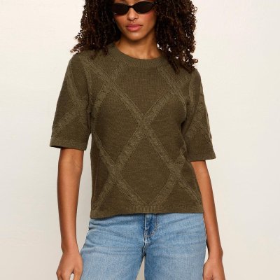Diamond Stitch Sweater Tee- Kalamata