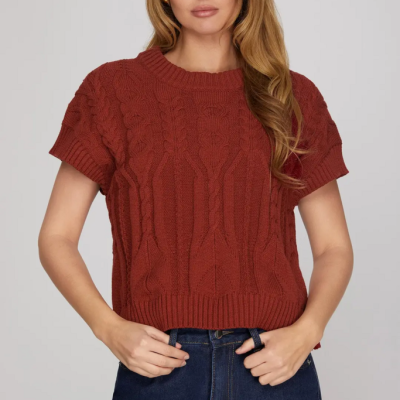 Drop Shoulder Cable Knit Sweater
