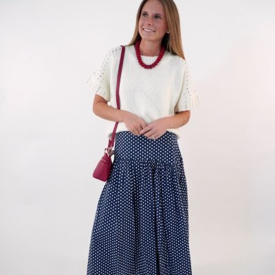 Navy and white  Polka Dot Maxi Skirt