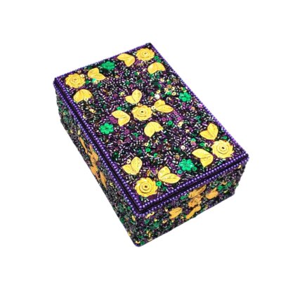 Mardi Gras Purple Palm Leaves Jeweled Box 6" x 4" x 2.4"