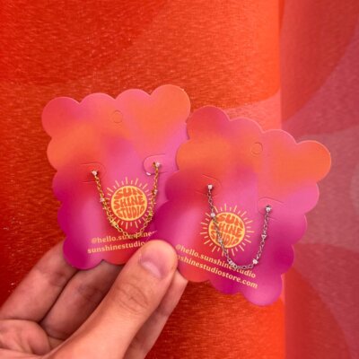 Double Pierced Stud Gem Chain Earring
