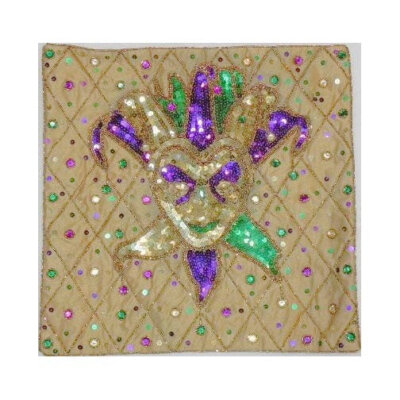 Mardi gras Gold Pillow w/Jeweled Jester Design