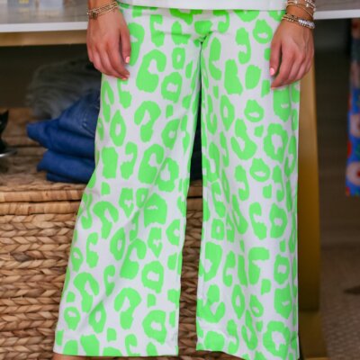Leopard Pants Colette Cropped Wide-Leg in Lime