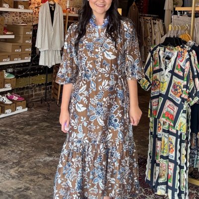 Botanical Beauty Chocolate Midi Dress