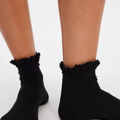 Beloved Waffle Knit Ankle Socks Black