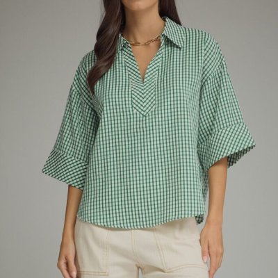 Gingham V-Neck Top
