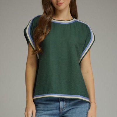 Round Neck Short Sleeve Top with Contrast