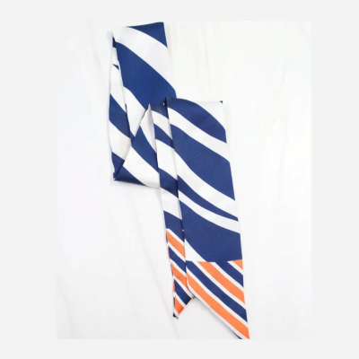 Harper Striped Skinny Scarf Navy Orange