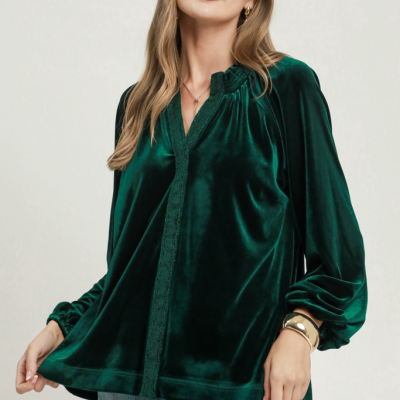 Velvet Lace Trim Blouse