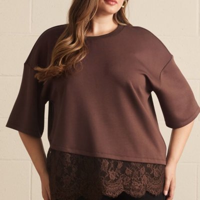 Scallop Lace Trim Knit Top
