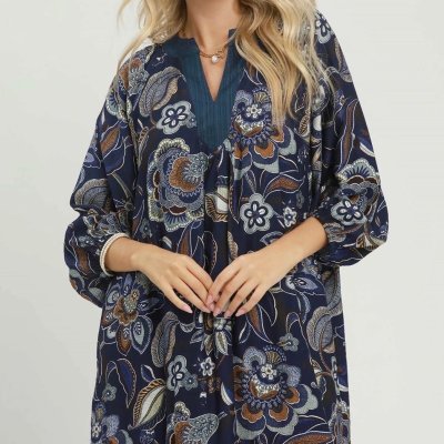 Navy Floral 3/4 Dress