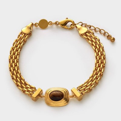 Tiger's Eye Gold Button Bracelet