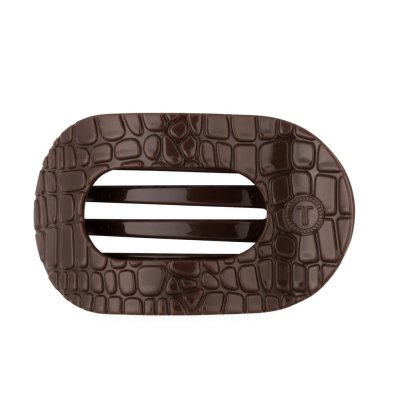 Large Flat Round Clip by Teleties - Brown Croc