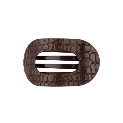 Medium Flat Round Hair Clip by Teleties - Brown Croc