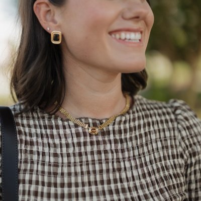 Tiger's Eye Gold Button Necklace