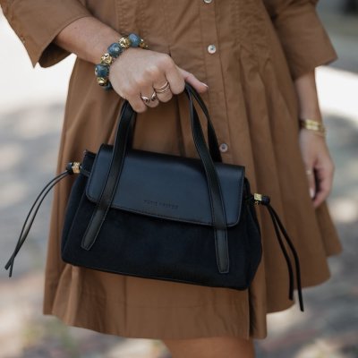 Alyssa Top Handle Bag - Black Faux Hair