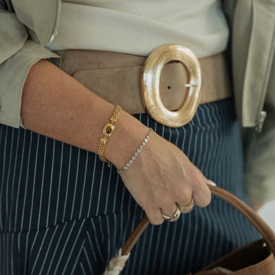 Tiger's Eye Gold Button Bracelet