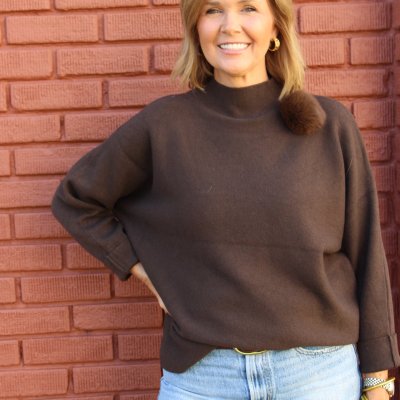 Brown Pom Pom Detail Sweater