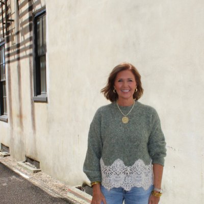 Green Sweater with Lace Detail