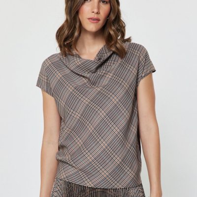 Fall Plaid Cowl Neck