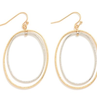 Gold Metal Oval Earrings