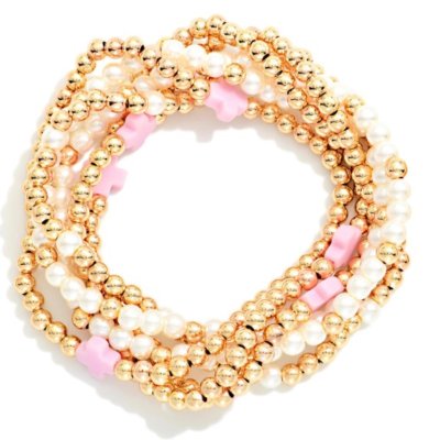 Pink and Pearl Cross Bracelets