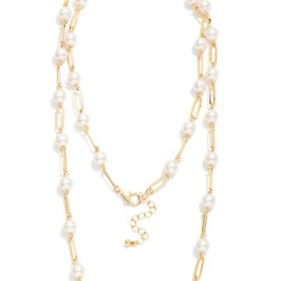 Long Pearl Chain Link Necklace