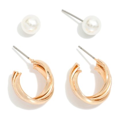 Pearl & Hoop Earrings Set