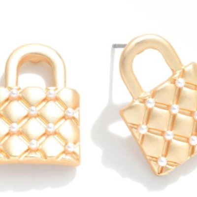Gold Tone Quilted Stud Earrings