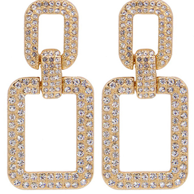 Gold Crystal Link Rectangle Earrings