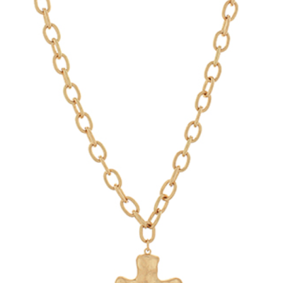 Gold Hammered Cross Necklace