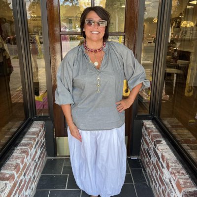 One Size V-Neck Relaxed Blouse- Charcoal