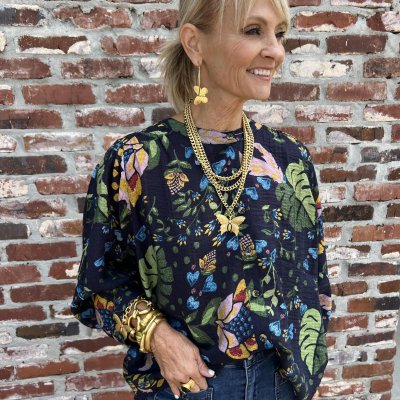 Dolman Sleeve Wide Blouse- Night Fall
