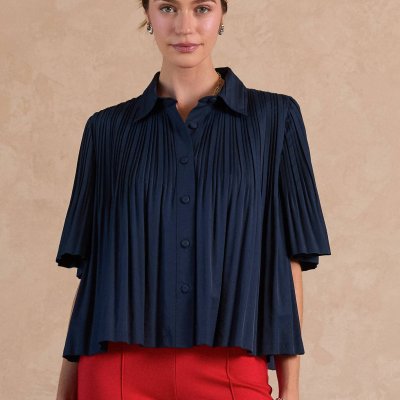 Pleated Half Sleeve Oversized Shirts