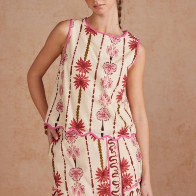 Border Striped Palm Floral Skort