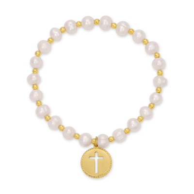 Pearl Beaded Bracelet w/ Cross Charm