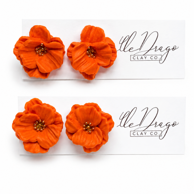 Orange Flower Stud Earrings