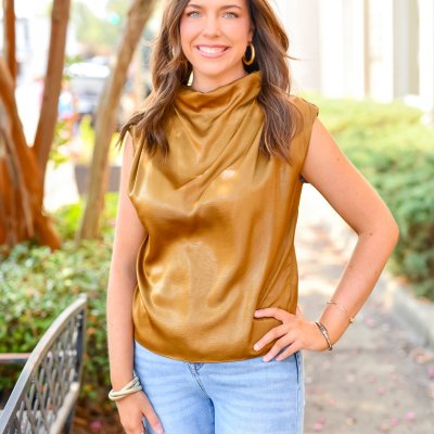 Simple Satin Top in Camel