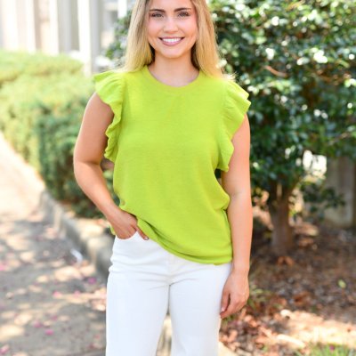 Ruffle Soft Feel Knit Top in Lime
