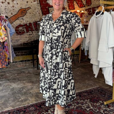 Lior Amber Black & Ecru Pointed Collar Dress